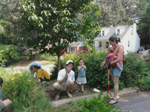 Mobile Lane and Middleton neighbors working on the 'garden' at the intersection of Mobile Lane and Middleton